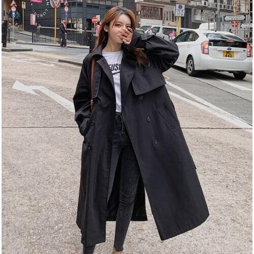 2021 Spring Korean Fashion Double Breasted Long Trench Coats Female Slim Waist Outerwear Women Clothing Autumn With Belt Abrigos