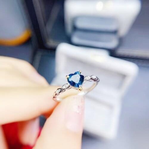 Natural real blue topaz love heart ring Per jewelry 925 sterling silver 6*6mm 1ct gemstone Fine jewelry J213301