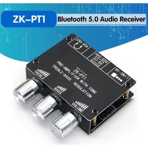 ZK-PT1 Bluetooth 5.0 Audio Receiver Decoder Stereo Tone Board Volume Controller Treble Bass Tonal preamp Amp Knob For Amplifier