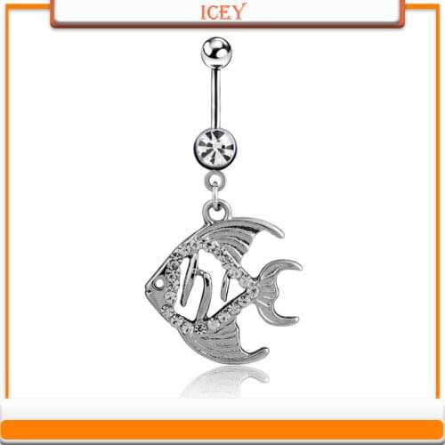 Fish belly ring Rhinestone navel stud metal navel piercing Medical stainless steel belly navel jewelry navel piercing navel bar