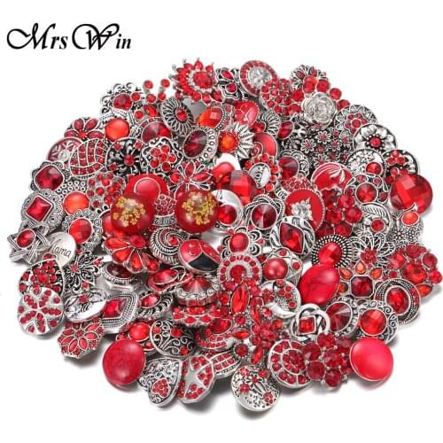 10pcs/lot 2019 New Snap Button Jewelry Mixed Red Rhinestone Flower 18mm Metal Snap Buttons Fit DIY Snap Bracelets for Women