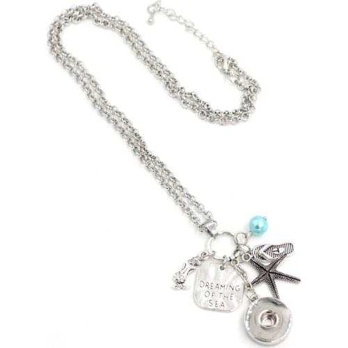 10PCS New Arrival 18mm Snap Jewelry Mermaid Necklace Beach Jewelry Ocean Summer Necklace Flip Flop Starfish Charm Necklaces