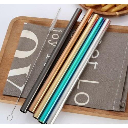 300pcs 215mm*12mm Wide Stainless Steel Metal Drinking Reusable Straws with brush For Juice Drinking Party Cocktail Gift SN1156