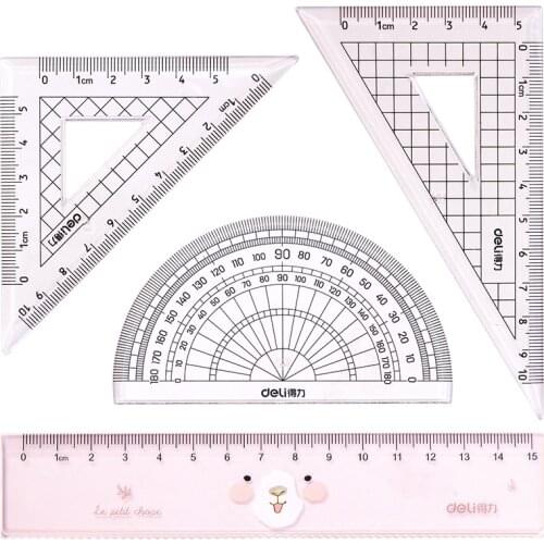 4pcs / set of Deli 71986 cartoon lamb multifunctional drawing combination ruler + triangle plate + protractor, student supplies