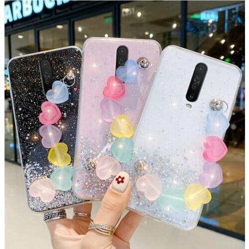 Glitter Bracelet Heart Love Chain Case for Xiaomi Redmi Note 10 8 9 Pro 10 Lite 9 9A 9C 9T K40 Soft Candy Color Soft Cover Capa
