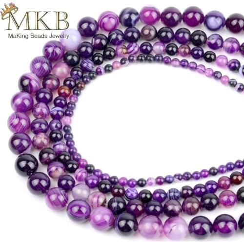 Natural Stone Purple Stripe Agates Onyx Round Beads For Jewerly Making 4 6 8 10 12mm Spacer Beads Diy Bracelet Wholesale Perles