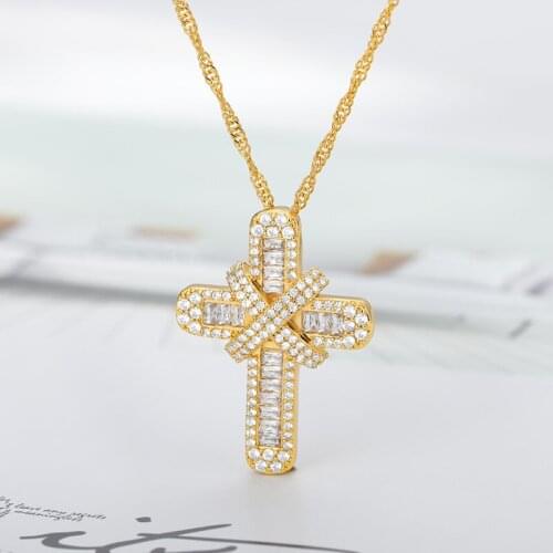 Cross Pendant Necklaces Cubic Zircon Egyptian Key of Life Gold Color Jewelry Chain Ice Out Chain Necklace for Women Men Gifts