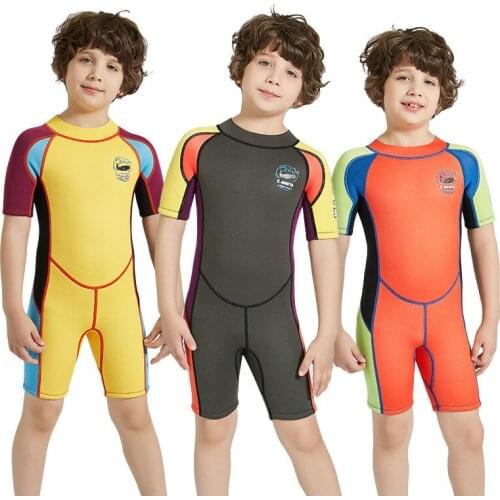DIVE&SAIL Kid 2.5MM Neoprene Wetsuit Short Sleeve Swimwear Rashguard Diving Suit Childrens Wet Suit Diving Suit Swimsuit