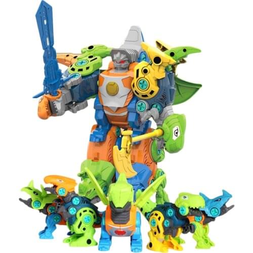 5 In1 Transformation Assemble Dinosaur Transforming Robot Action Toy Figures Anime Figures Building Block Toys Model Boys Gift