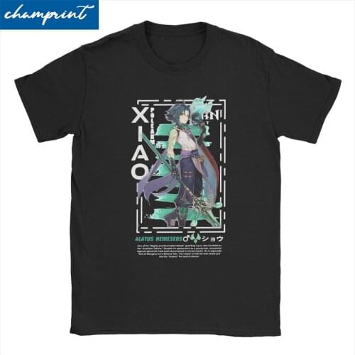 Awesome Genshin Impact Xiao Streetwear T-Shirt Men Womens Crew Neck Cotton T Shirt Short Sleeve Tees Plus Size Tops