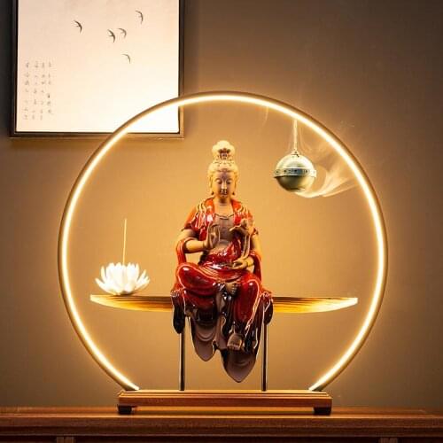 Ceramic Guanyin Buddha Statue Backflow Incense Burner Handicrafts Smoke Waterfall Incense Holder Chinese-Style Zen Ornaments