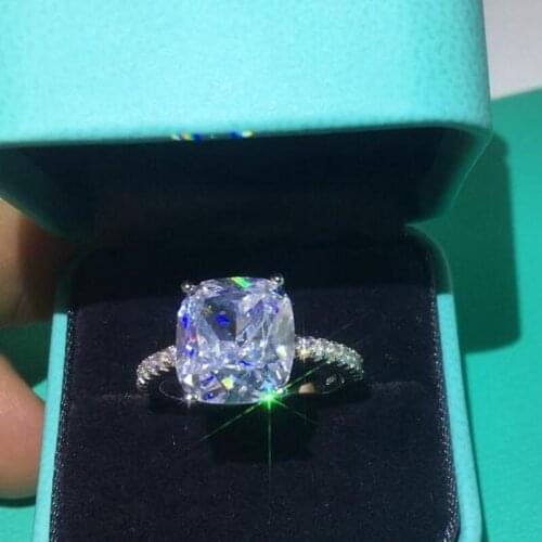 Handmade 925 Sterling silver Promise ring Cushion cut 10mm AAAAA cz Sona Stone Engagement Wedding Band Rings for women Jewelry