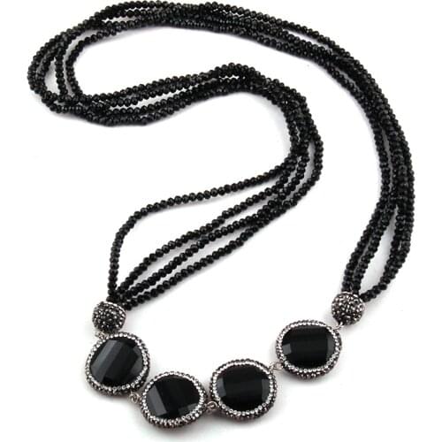 Fashion Bohemian Jewelry Mini Glass Crystal and 4 Handmake Paved Distorted Crystal Charm Necklace For Women Ethnic Necklace