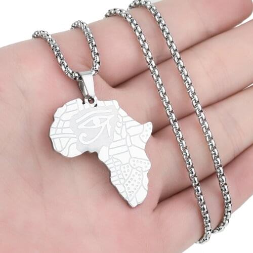Cxwind Fashion Egypt The Eye Of Horus Pendant Necklaces For Women Men Punk Africa Map Necklace Stainless Steel Charm Jewelry