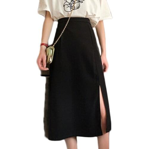 Fashion Autumn Winter 2020 Female Skirts Woman Elastic High Waist Black A-Line Skirts Vintage Women Clothes Harajuku N654
