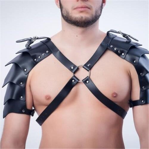 Men BDSM Gay Sexual Shoulder Harness Strap Fetish Body Cage Chest Harness Leather Belt Strap Erotic Puppy Gay Lingerie for Sex