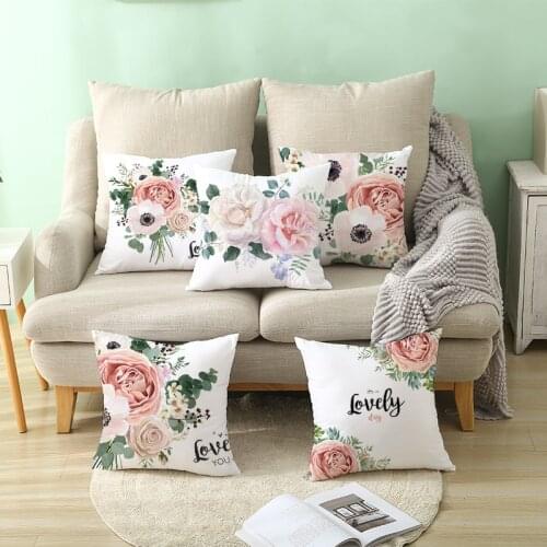 Valentines Day Sofa Peach Velvet Pillowcase Love Letter Rose Flower Print Light Pink Home Sofa Cushion Cover Decoration 45x45cm