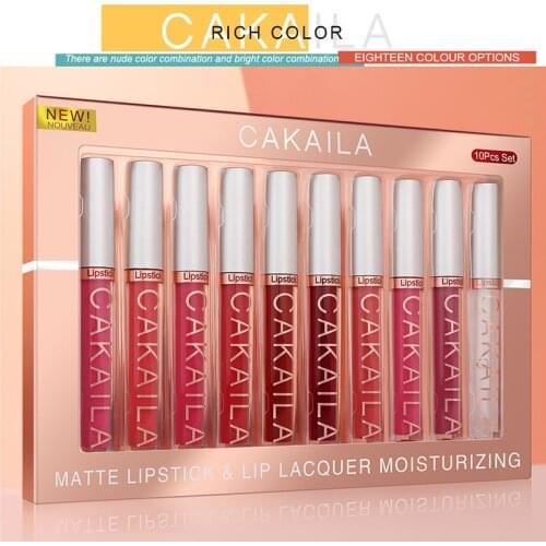 New Hot 10pcs Lipstick Velvety Set Long Lasting Nonstick Cup Not Fade Makeup Cosmetics Kit for Girl Women