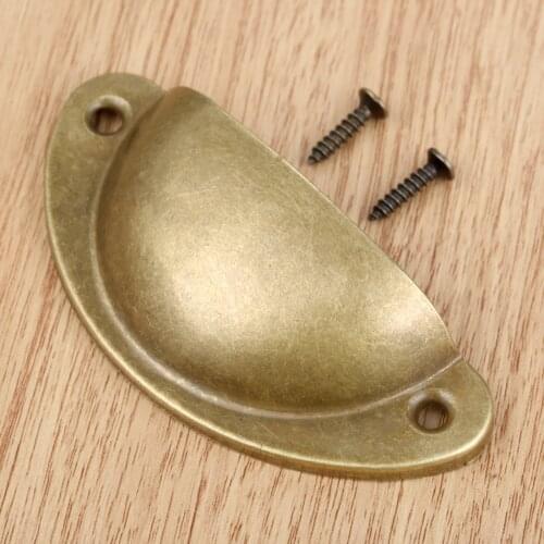 New 65mm Knob Antique Brass Shell Pull Retro Metal Cabinet Furniture Handles Kitchen Cabinet Drawer Furniture Knobs Hardware 1pc