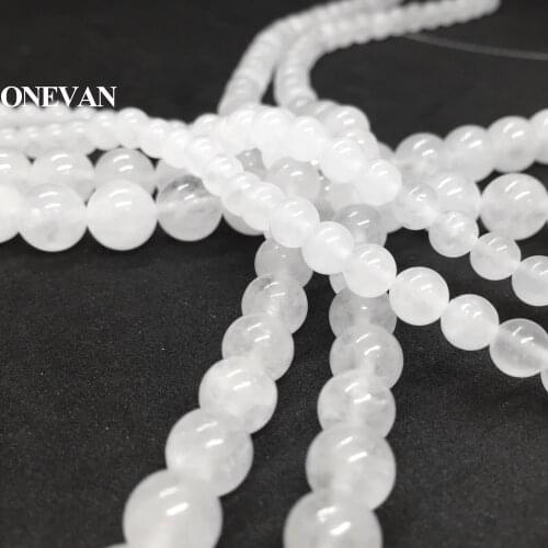 ONEVAN Natural White Jade Beads Smooth Round Stone Bracelet Necklace Jewelry Making Diy Accessories Gift Design