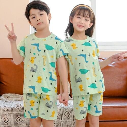 Boys Girls Summer Pajamas Childrens Breathable Sleepwear Set Kids Dinosaur Pajamas Cotton Nightwear Baby Clothing Sets Homewear