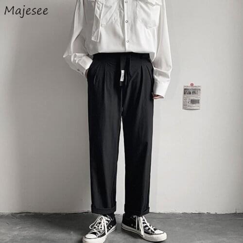 Straight Casual Pants Men Belts Harajuku Loose Black All-match Korean Fashion High Street Young Teens Trousers Male Summer Chic
