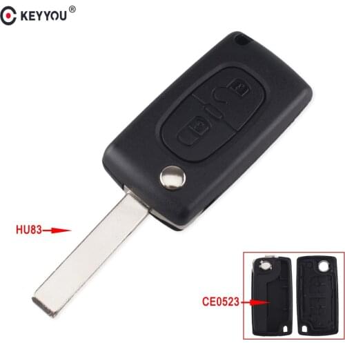 KEYYOU Flip Folding 2 Button Remote Key Case Shell For PEUGEOT 307 308 107 207 407 408 Fob With HU83 Blade CE0523 Car Key Case