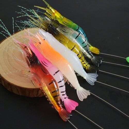 7pcs/lot 8cm 5g Luminous Shrimp Silicon Soft Artificial Bait with Hooks Swivels for Fishing Pesca Fishing Tackle