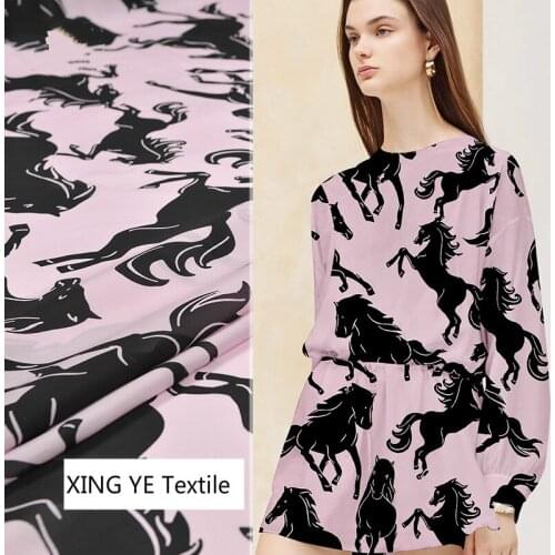Silk Double Joe Printed Fabric for Dresses Shirts Soft Smooth Light Breathable Sewing Material Cloth Per Meter Home Textile
