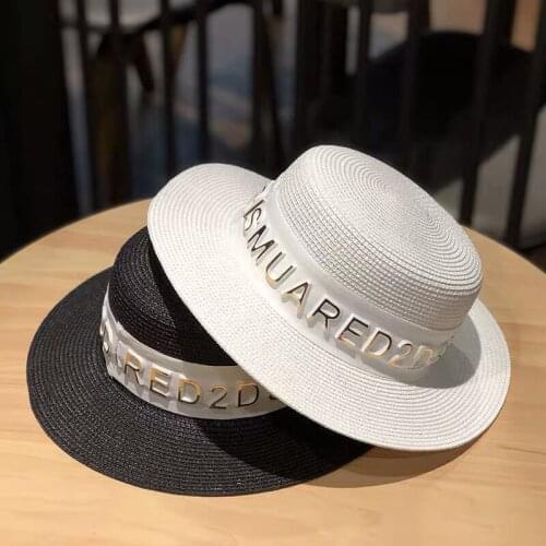 Summer Sun Hats For Women Fashion Girls Paper Straw Hat Ribbon Bow Beach Hat Casual Flat Top Panama Hat Bonnet Enfant Feminino