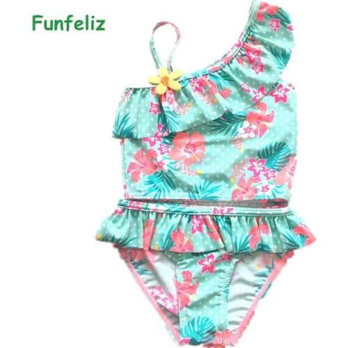 Blue Swimsuit for Girls 2-10 Years Two Pieces Bathing Suits 2017 Brand New Girls Swimwear Children Bikini Floral Tankini