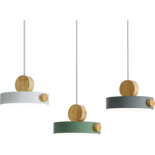 Nordic Circular Color Restaurant Wooden Pendant Lights Modern Led Table Hanging Lights Lighting Macaron Iron Bar Pendant Lamps