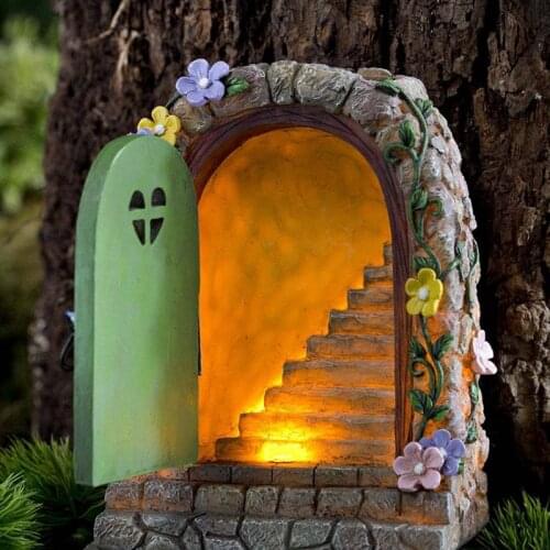Fairy Garden Solar Stone Door Ornaments Patio Courtyard Micro Landscape Creative Personality Chic Resin Handicrafts