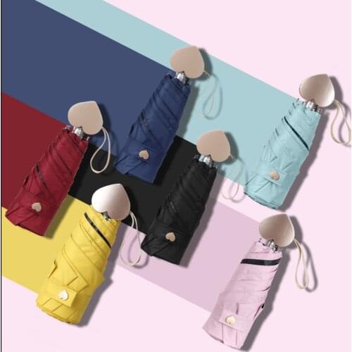 Foldable Heart-Shaped Handle Umbrella Cute Mini Five Folding Umbrellas Rain Women Travel Umbrella Sun UV Parasol