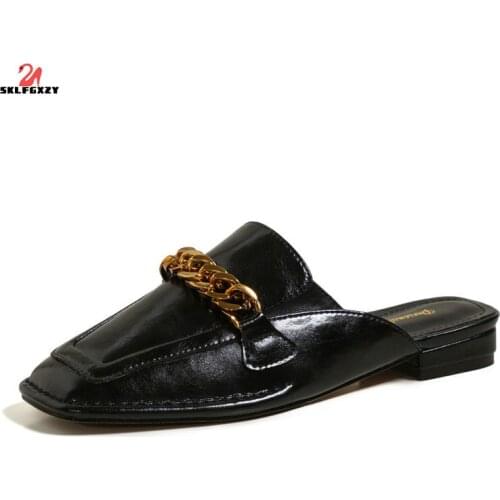 SKLFGXZY 2021 Summer Women Decoration Shoes Ladies Sandals Women Genuine Leather Solid Slipppers Luxury Brand Designer Shoes