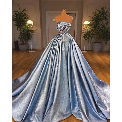 Light Blue Glitter Strapless Prom Dresses 2021 Ball Gown Long Formal Evening Party Dress Celebrity Gown платья знаменитостей