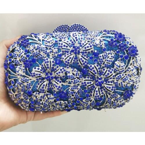 WHTUOHENG Blue Rhinestone Silver Wedding Bridal Bag For Lady Diamond Dinner Money Phone Clutch Collection Shoulder Dinner Purse