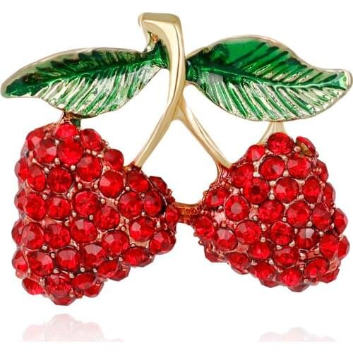 Large Round Cubic Zirconia Cherry Brooches For Women Copper Fruit Pin Enamel Bee Pin