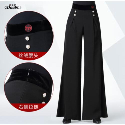 Doubl Ballroom waltz Practice Pants Black Dance Female High Waist National Standard Wide-Leg Latin Training Pants Trousers