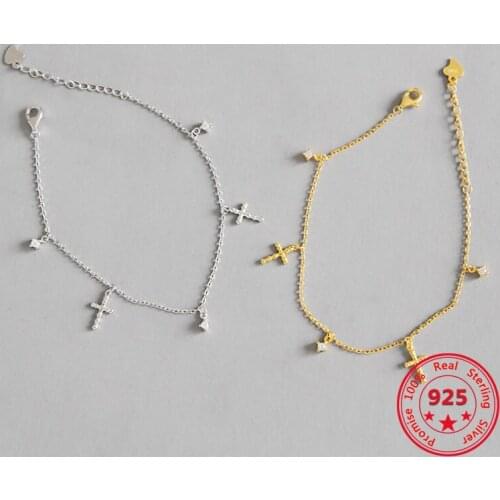 Real 925 Sterling Silver Bracelet Exquisite Cross Zircon Pendant For Women Girls Wedding Valentines Day Fashion Jewelry Gift