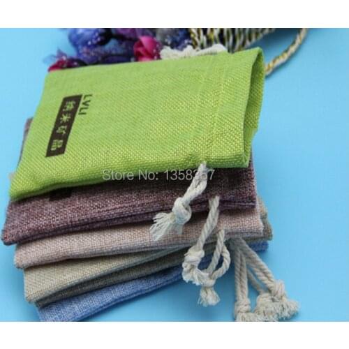 100pcs/lot wholesale jute/linen/flax drawstring gift bags for toiletry/accessories packaging,Size be customized,Various colors