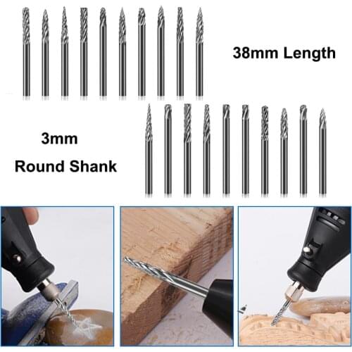 20pcs 3mm Round Shank Engraving Bit Carbide PCB Corn Milling Cutter CNC Router Bit End Mill Engraving Bit Tools