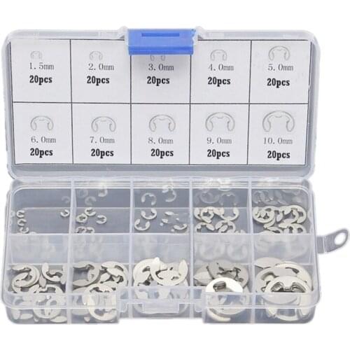 200 Pcs 304 Stainless Steel E Clip Washer Assortment Kit M1.5-M10