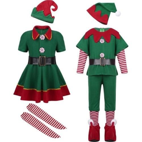 2018 Kids Boy Girl Christmas Elf Costume Kids Green Elf Cosplay Costumes Carnival Party Supplies Purim Halloween Christmas