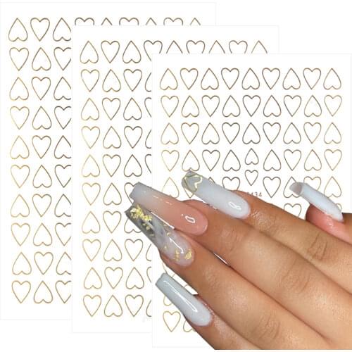 3D Gold Love Nail Art Stickers Decals DIY Manicure Simple Design Adhesive Sticker Wraps Tip Decoration Nail Accesoires