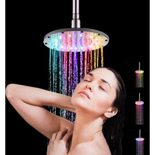 6/8/10 inch LED Rainfall Shower Head Round Shower Head Automatic RGB/Colorful Flashing Lights Showerhead Bathroom Accessories