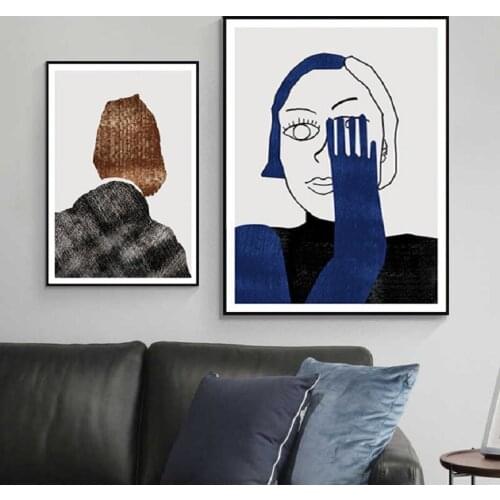 Abstract Figure Portrait Geometric Wall Art Canvas Painting Posters and Prints Pictures for Living Room House Interior Decor