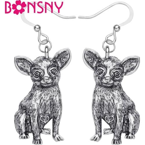 Bonsny Plated Alloy Antique Gold Chihuahua Dog Metal Earrings Lovely Pet Animal Drop Dangle Jewelry For Girls Teen Novelty Gift