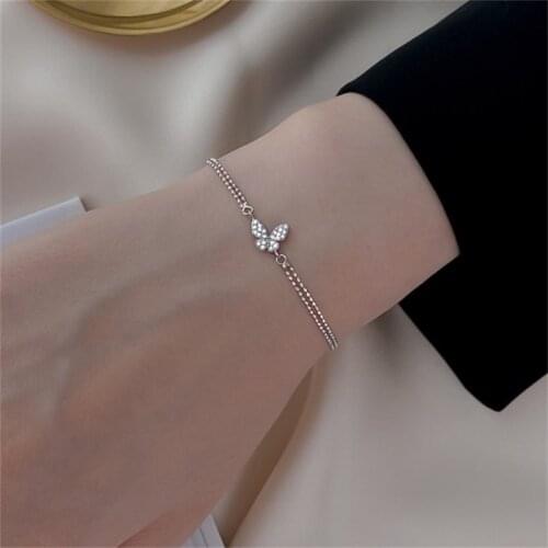 1PC Sweet Shining Zircon Butterfly Bracelet For Women Anti-allergic Silver Color Chain Bracelet For Party Hand Jewelry Decor