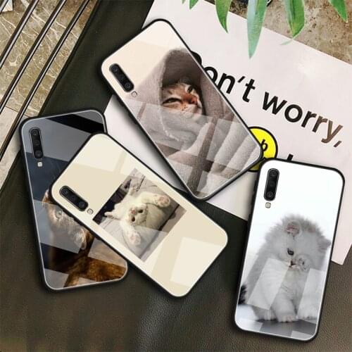 Cute Cat Tempered Glass Case For Samsung Galaxy A10S A10E A20S A20E A30S A40 A50S A60 A70 A80 A90 A6 A7 A8 Shell